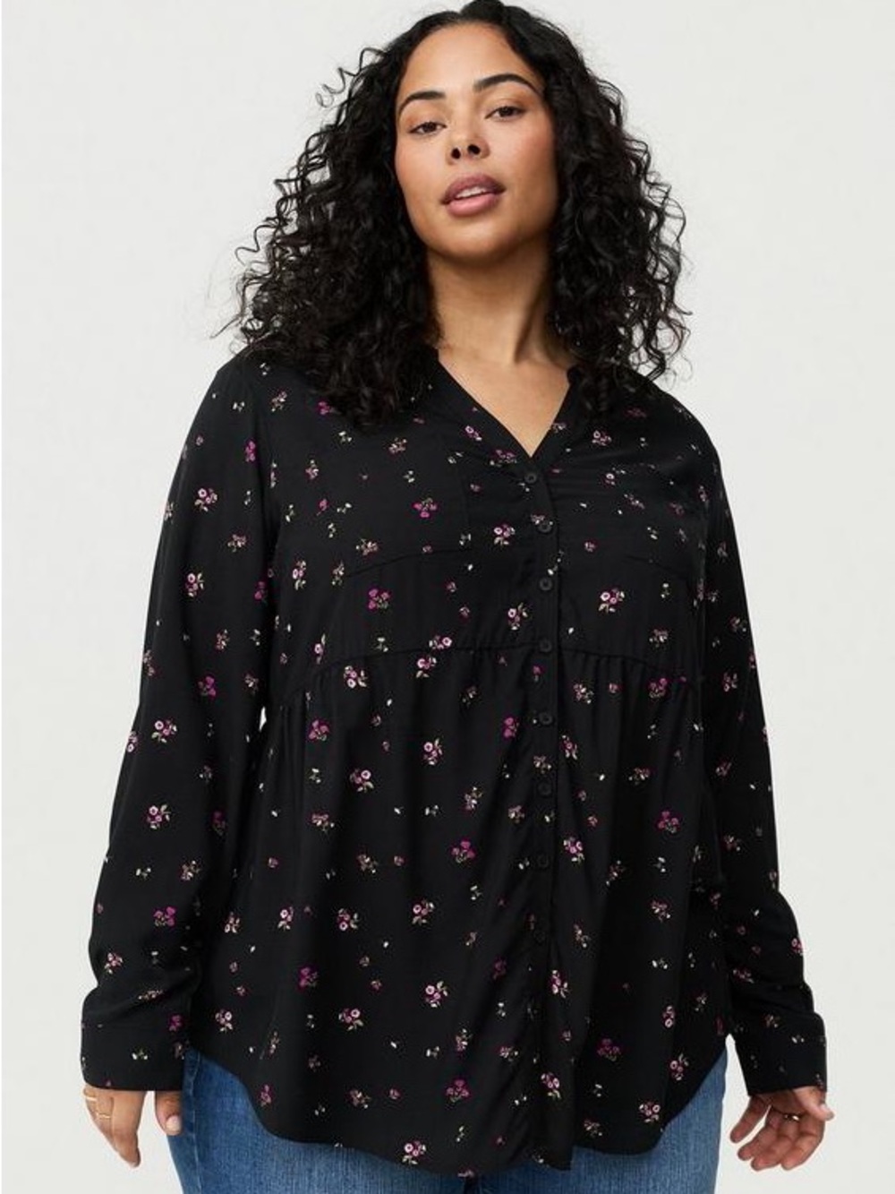 Torrid Emma Babydoll Top in Neon Ditsy Floral Black Size 3 NWT